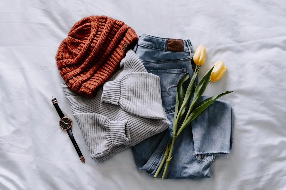 Flatlay of fashion pieces representing different aesthetics