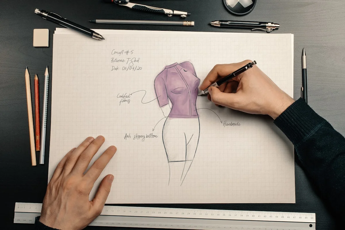 Woman with hourglass body shape illustrating measurement points for bust, waist, and hips