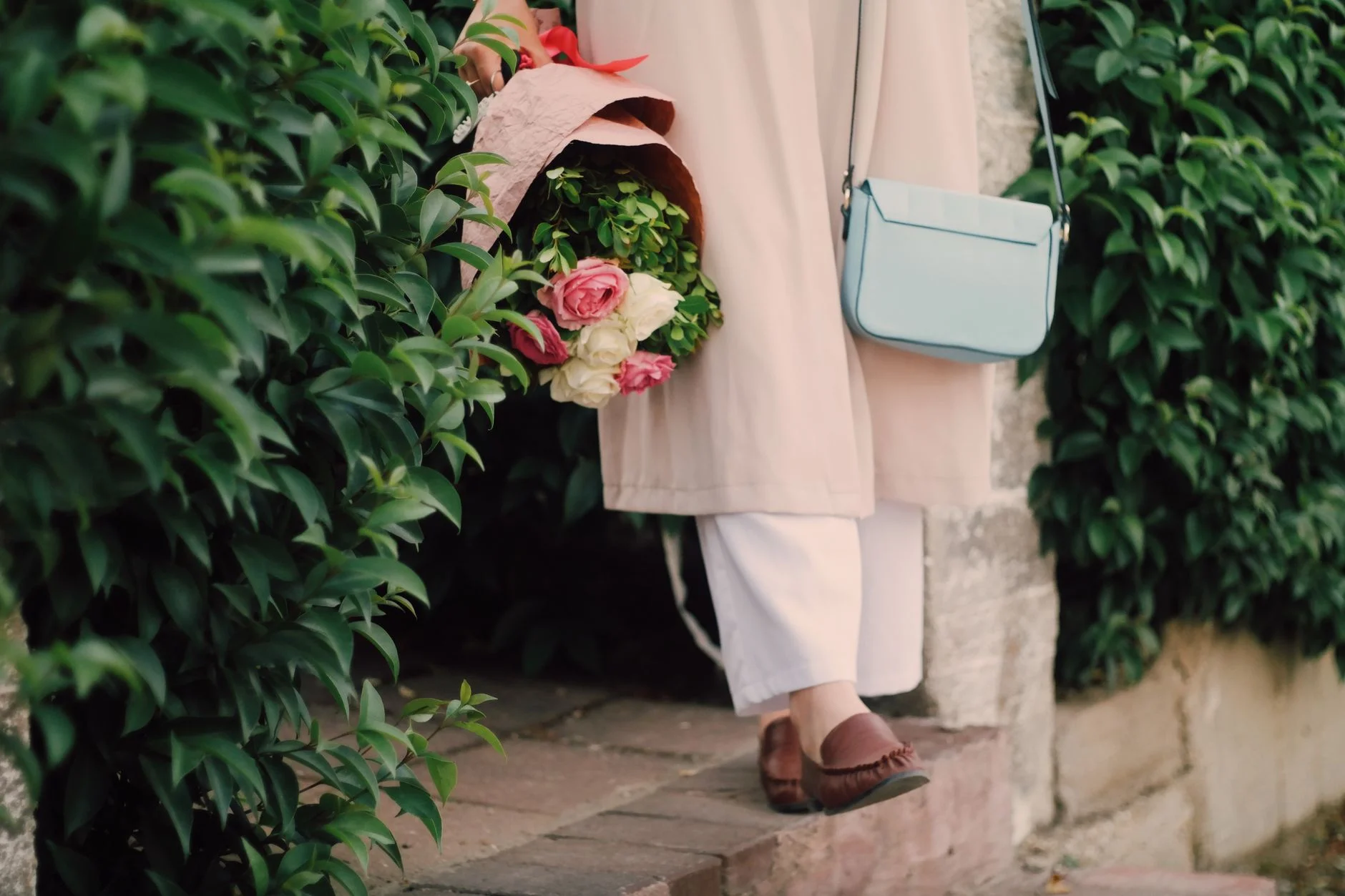 Soft navy and dusty rose outfit reflecting the cool, muted Cool Summer color palette