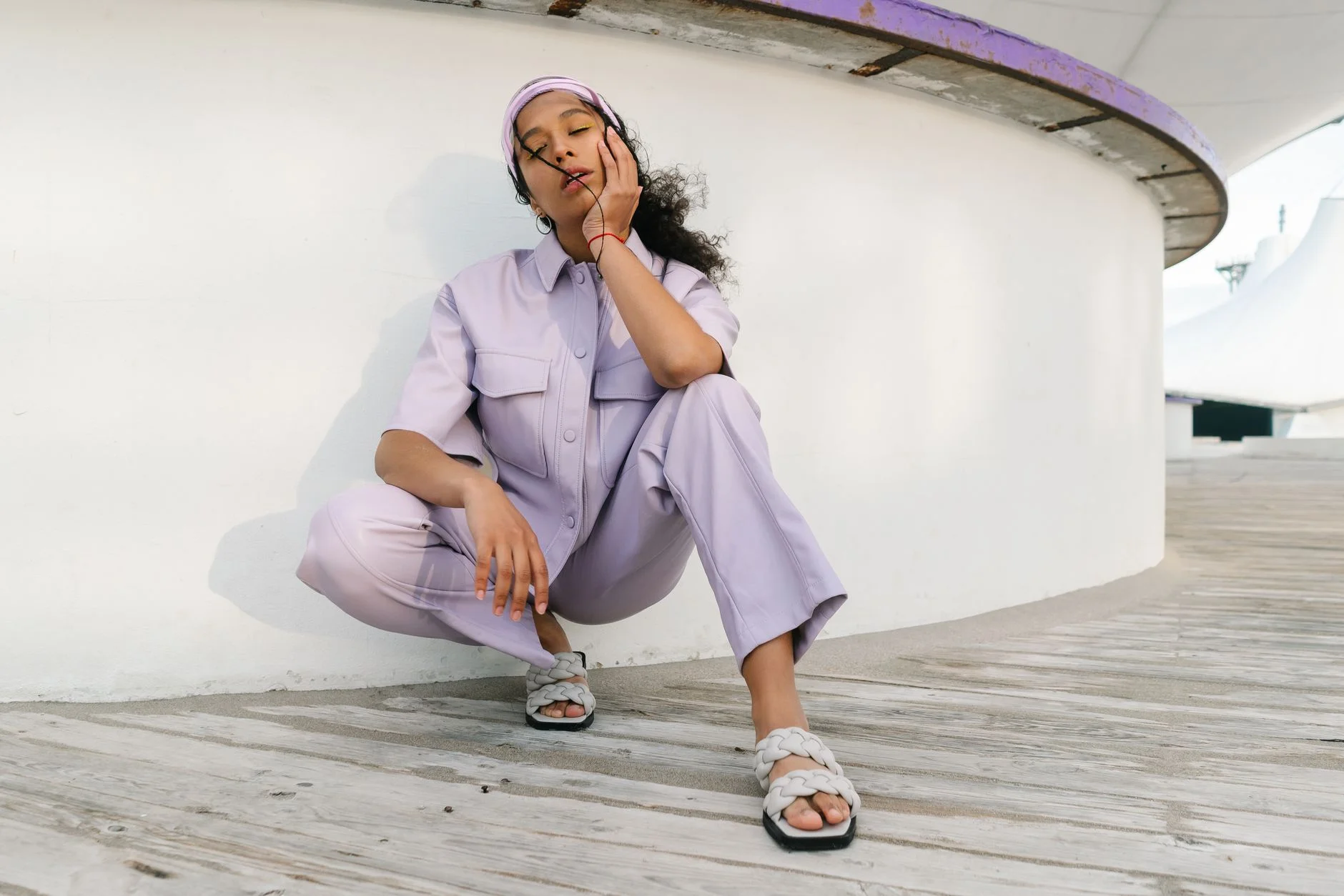 Soft powder blue and lavender outfit reflecting the cool, light Light Summer color palette