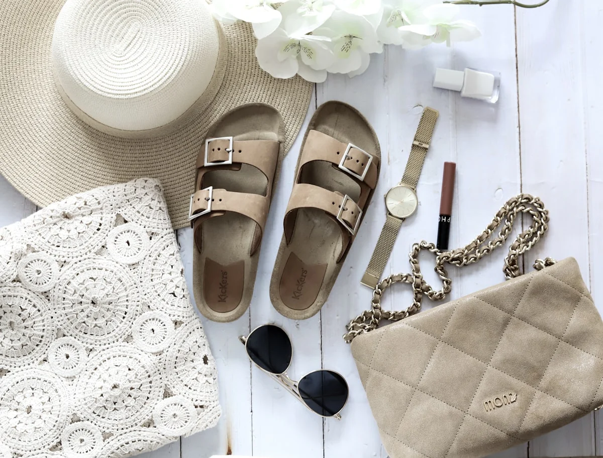 Camel and warm taupe neutral outfit flatlay in Soft Autumn colors