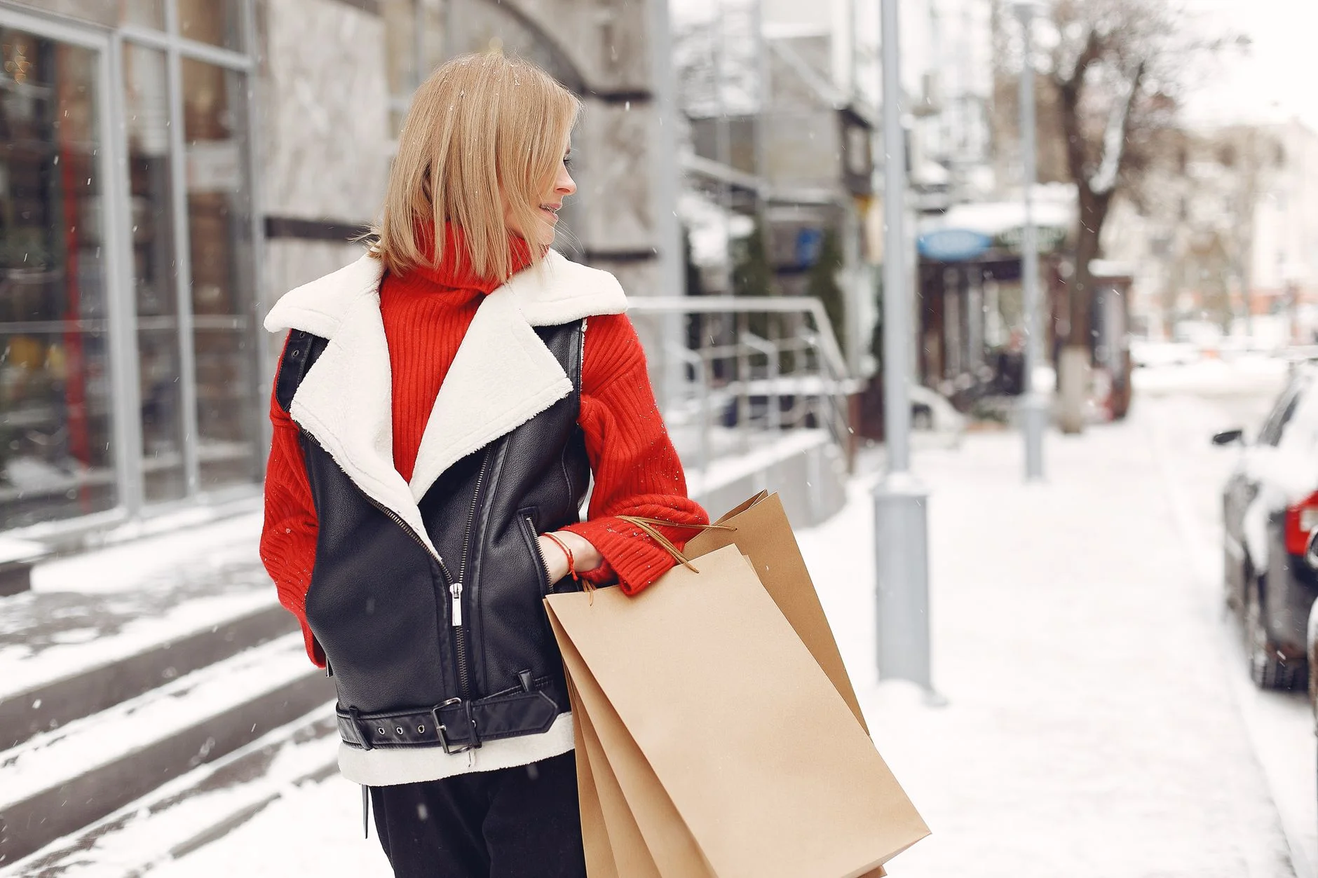 Woman in a winter coat outfit with street style layers